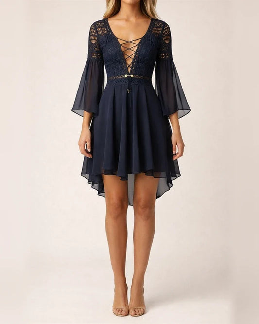 Lace Crochet Openwork V-neck Strap Chiffon White Dresses | JRSEE:916b17a6-dc2a-4714-a7a5-0274b82fca29