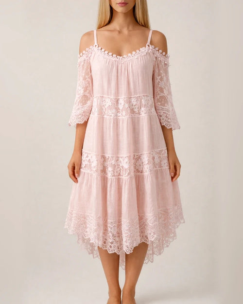Lace Patchwork Suspender Flower Girdle Casual Solid Loose Dress White Dresses | JRSEE:12d07ccf-78ee-4a1e-9436-88727f2721b6