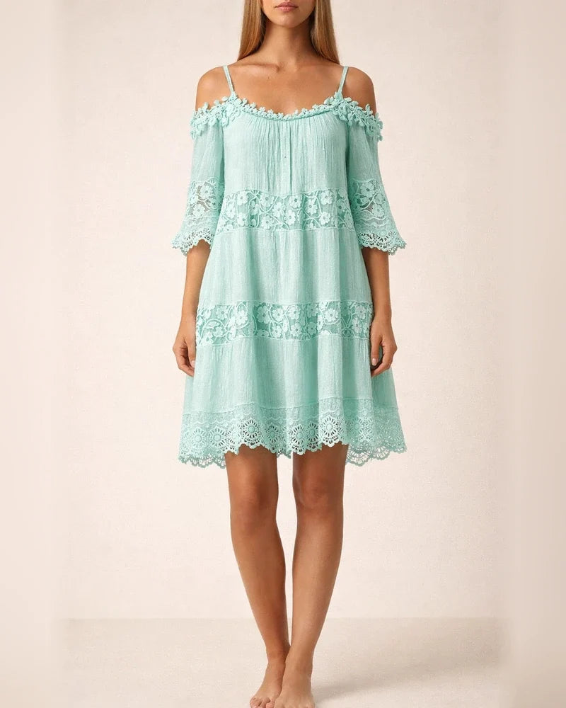 Lace Patchwork Suspender Flower Girdle Casual Solid Loose Dress White Dresses | JRSEE:c62dd8cc-3c74-44a1-ad56-7ea603a8d61d
