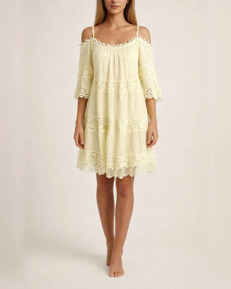 Lace Patchwork Suspender Flower Girdle Casual Solid Loose Dress White Dresses | JRSEE:4530caed-77fb-4086-a49f-958c44a8958b