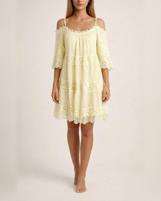 Lace Patchwork Suspender Flower Girdle Casual Solid Loose Dress White Dresses | JRSEE:4530caed-77fb-4086-a49f-958c44a8958b