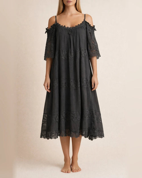 Lace Patchwork Suspender Flower Girdle Casual Solid Loose Dress White Dresses | JRSEE:b943f416-f387-4ee1-922a-38d1214ed26d