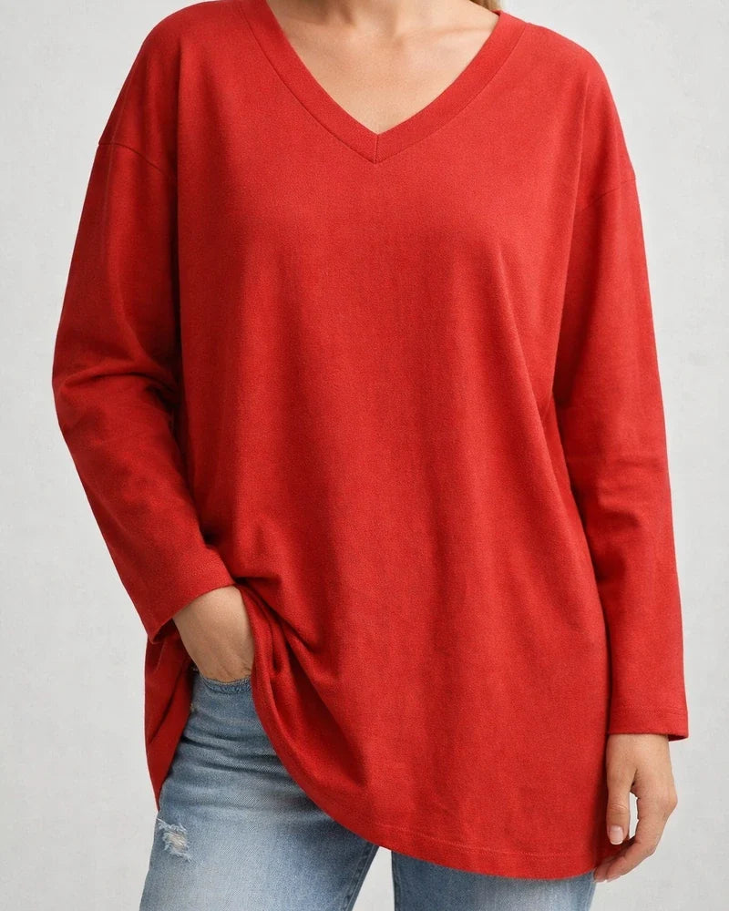 Ladies T-shirt New Multi-color Loose Drop Shoulder Sleeve V-neck Solid Color Women's Tops | JRSEE:f6ae122a-b605-47bc-a66b-10fe5b860922