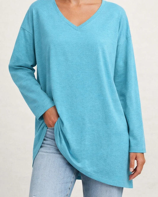 Ladies T-shirt New Multi-color Loose Drop Shoulder Sleeve V-neck Solid Color Women's Tops | JRSEE:380b6dc5-fc05-4ab6-85eb-8516a4a978ba