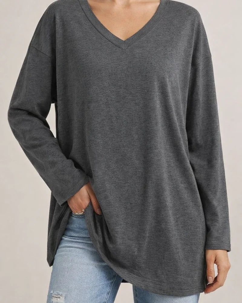 Ladies T-shirt New Multi-color Loose Drop Shoulder Sleeve V-neck Solid Color Women's Tops | JRSEE:088cb394-bac0-4358-9b51-d4be62f319fd