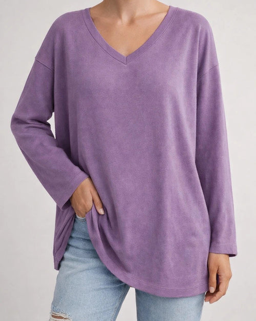 Ladies T-shirt New Multi-color Loose Drop Shoulder Sleeve V-neck Solid Color Women's Tops | JRSEE:202fb1ea-7ea7-48e1-9db5-b1213603e41a