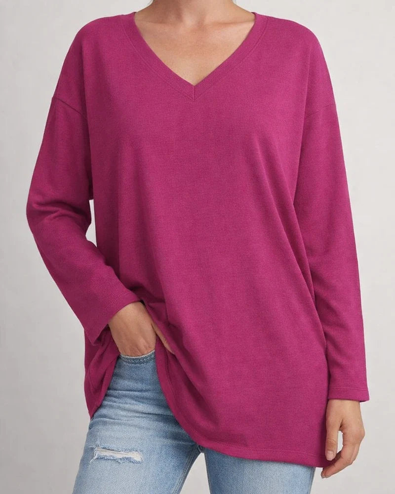 Ladies T-shirt New Multi-color Loose Drop Shoulder Sleeve V-neck Solid Color Women's Tops | JRSEE:6e48001a-1a89-4adb-baca-d74cd22100b2