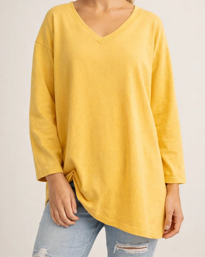 Ladies T-shirt New Multi-color Loose Drop Shoulder Sleeve V-neck Solid Color Women's Tops | JRSEE:fef8b56c-691f-48a7-9c65-15e0bdabd95d