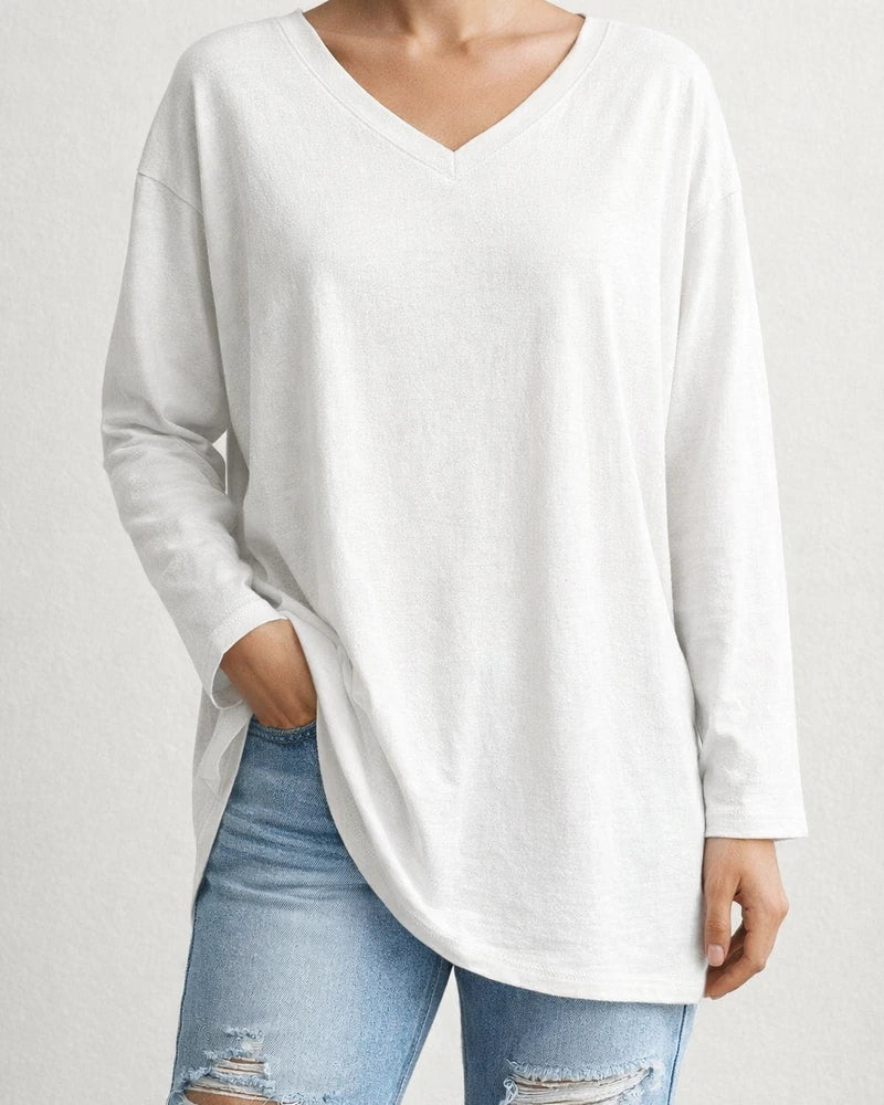 Ladies T-shirt New Multi-color Loose Drop Shoulder Sleeve V-neck Solid Color Women's Tops | JRSEE:3369c2da-c9f0-4717-bb72-62e83c648972