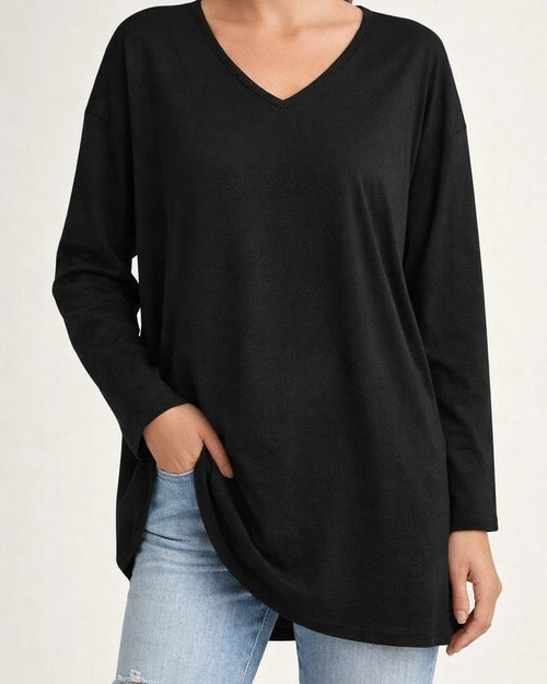 Ladies T-shirt New Multi-color Loose Drop Shoulder Sleeve V-neck Solid Color Women's Tops | JRSEE:1389fabe-646e-439a-90de-159ce53c96f5