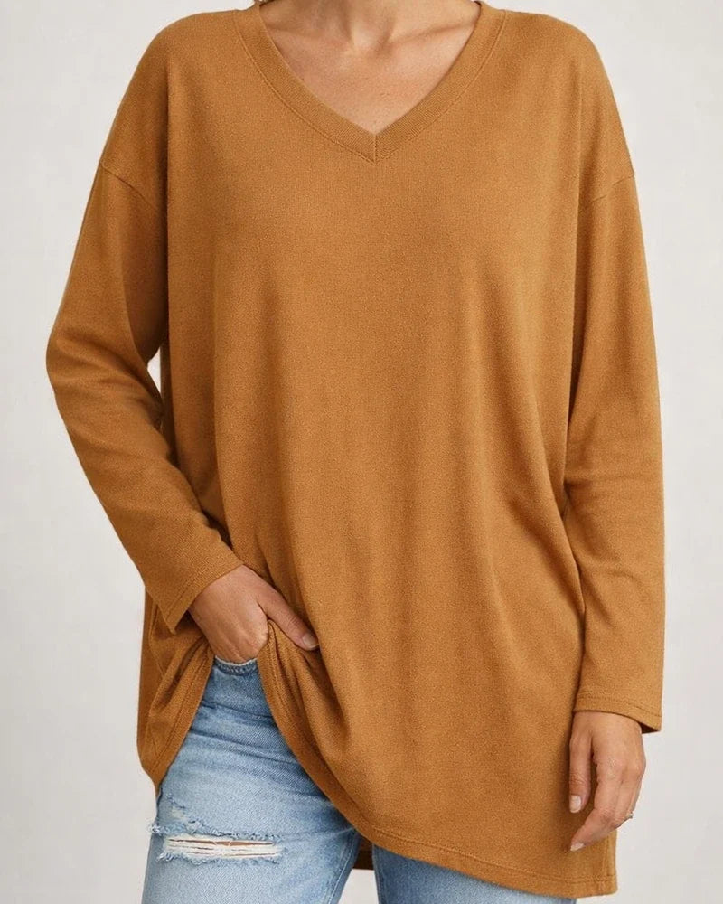 Ladies T-shirt New Multi-color Loose Drop Shoulder Sleeve V-neck Solid Color Women's Tops | JRSEE:39e7a258-8125-45a1-8ae7-8ab43ca09214