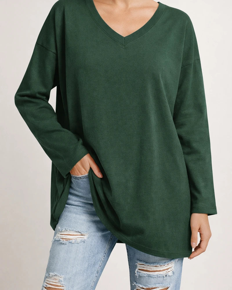 Ladies T-shirt New Multi-color Loose Drop Shoulder Sleeve V-neck Solid Color Women's Tops | JRSEE:c6e90fce-df14-445e-81c4-33be2c53caf2