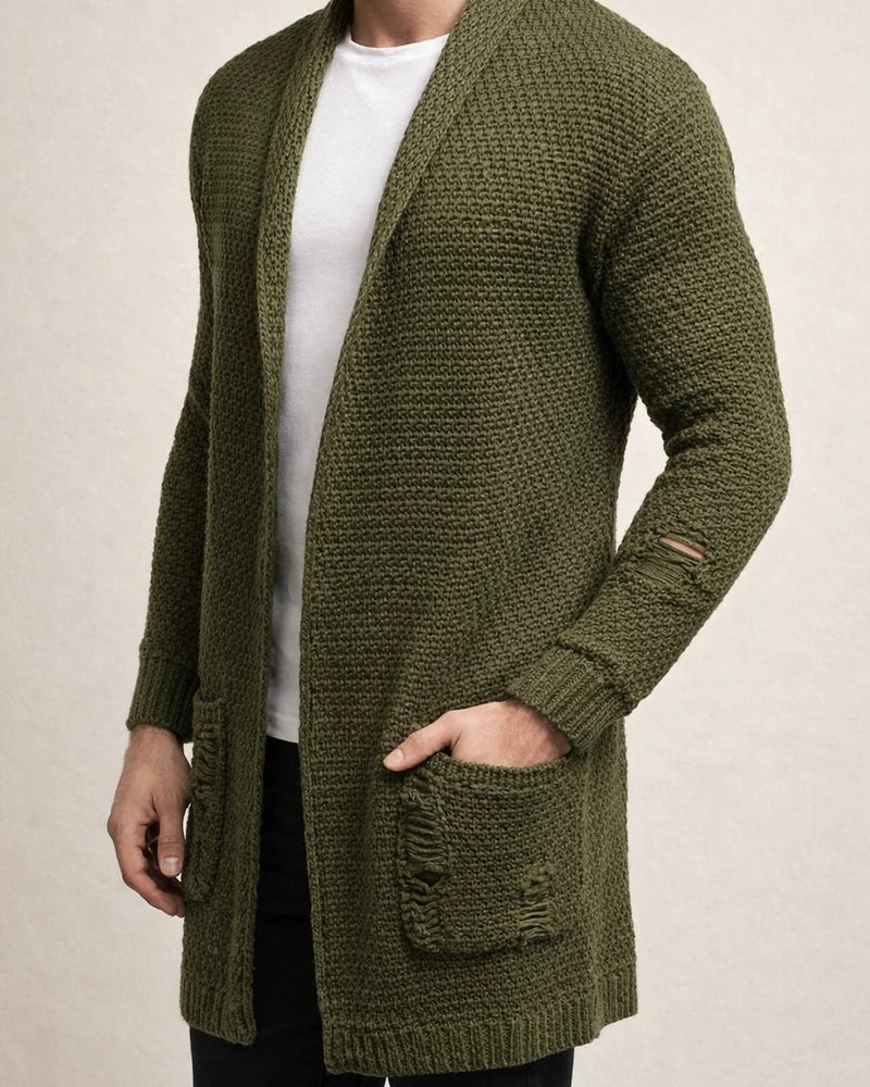 Lapel Long-sleeved Ribbed Bottom Hem Sweater Men's Mid-length Loose Cardigan Knitted Jacket Muscle Men's Sweater | JRSEE:4d008761-96e5-47f9-9c4d-ddc074135269