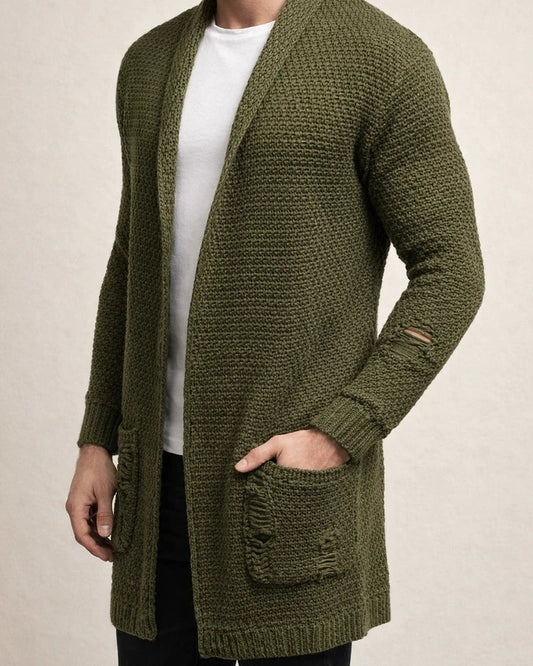 Lapel Long-sleeved Ribbed Bottom Hem Sweater Men's Mid-length Loose Cardigan Knitted Jacket Muscle Men's Sweater | JRSEE:4d008761-96e5-47f9-9c4d-ddc074135269