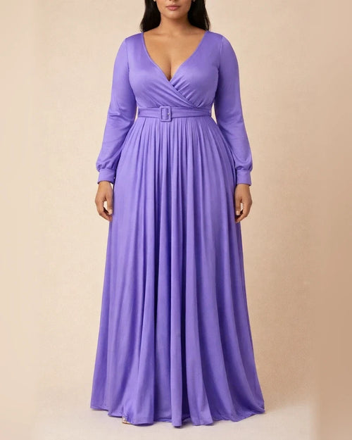 Large Size Women's Clothing Deep V Cross Grip Pleated Front Chest Under Skirt Solid Color Pleated Hem Dress | JRSEE:26d54141-3c36-41e5-83c7-07d767debca9
