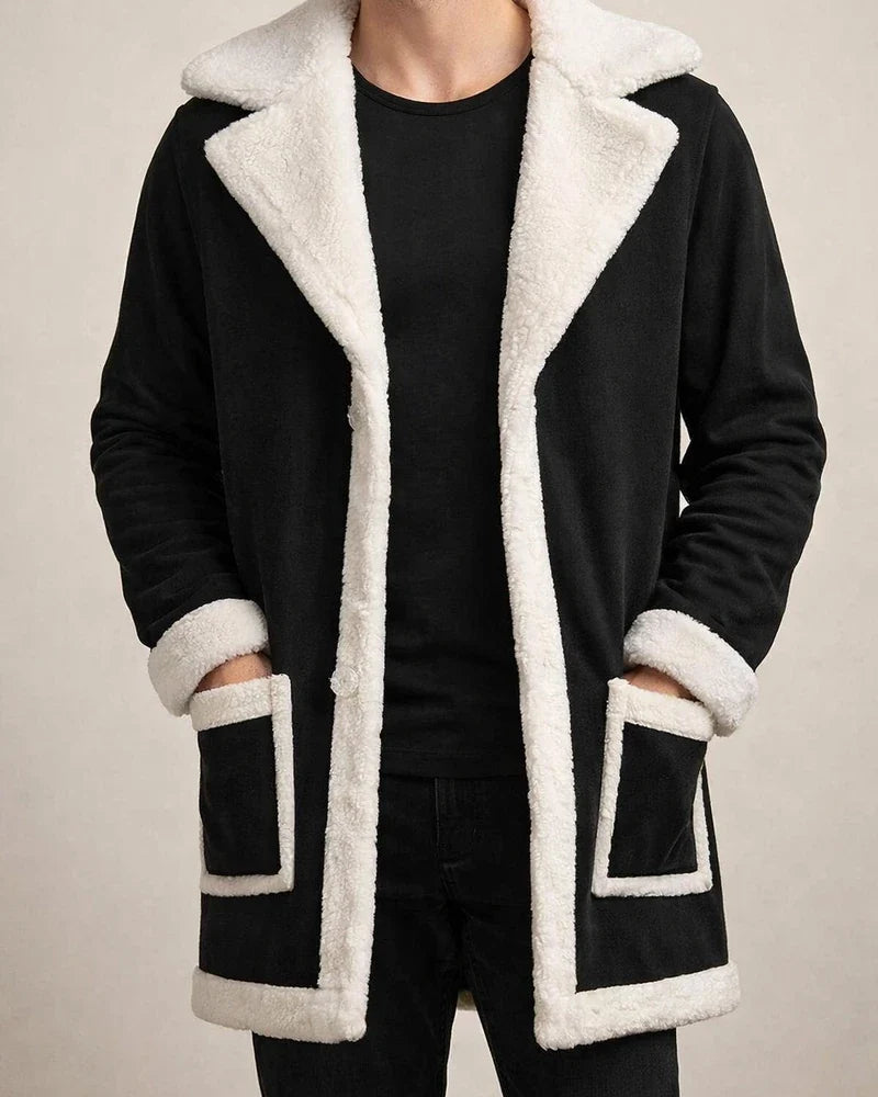 Leather and Fleece Thickened Men's Medium - Length Coat | JRSEE:0a0bb45b-2c38-4cce-bf8c-8171b28eefb7