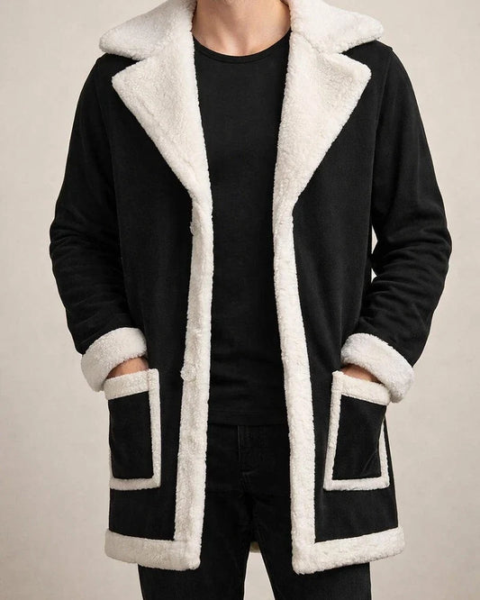 Leather and Fleece Thickened Men's Medium - Length Coat | JRSEE:0a0bb45b-2c38-4cce-bf8c-8171b28eefb7