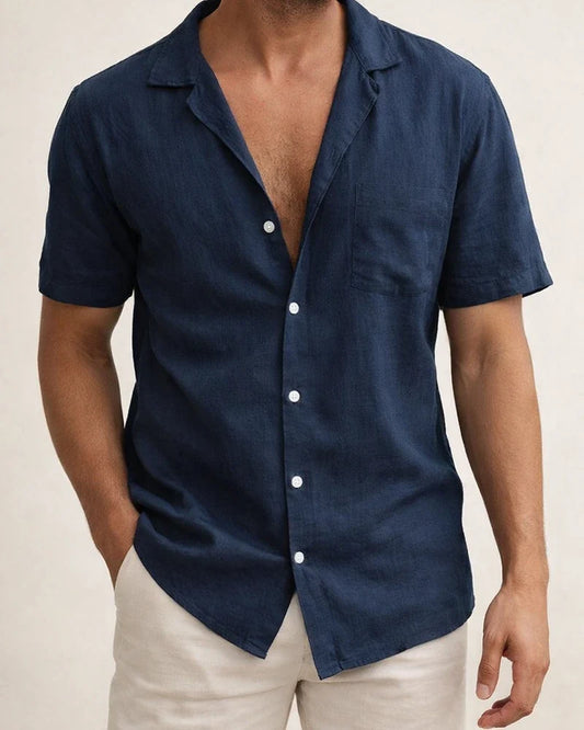 Linen Large Size Men's Short-sleeved T-shirt Loose Sweatshirt Solid Color Button Cardigan Cotton Linen Shirt Men | JRSEE:23e2b452-6ebf-4ac9-a31b-af4b35332805