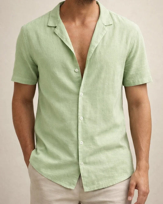 Linen Large Size Men's Short-sleeved T-shirt Loose Sweatshirt Solid Color Button Cardigan Cotton Linen Shirt Men | JRSEE:41b6e98b-2e6a-4fe3-b7e0-5d653529ce1a