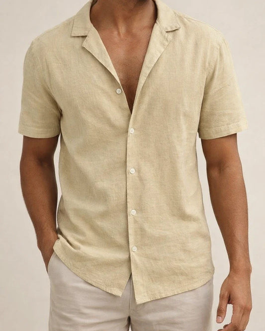 Linen Large Size Men's Short-sleeved T-shirt Loose Sweatshirt Solid Color Button Cardigan Cotton Linen Shirt Men | JRSEE:0fe11e93-b311-42ad-94ed-21627636a59b