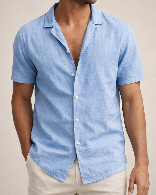 Linen Large Size Men's Short-sleeved T-shirt Loose Sweatshirt Solid Color Button Cardigan Cotton Linen Shirt Men | JRSEE:10b57e46-058e-48c4-adda-20d48ac50e48