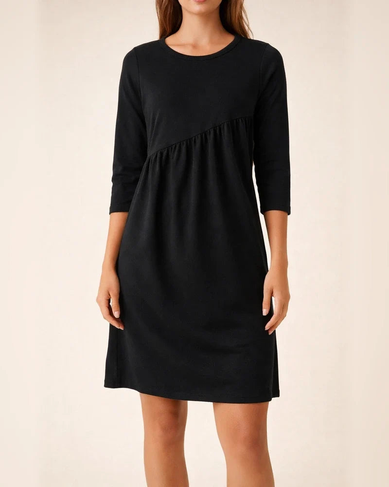Long Sleeve Irregular Round Neck Dress with Solid Color | JRSEE:498f7430-607a-42e6-a640-b1cecc65a4ab