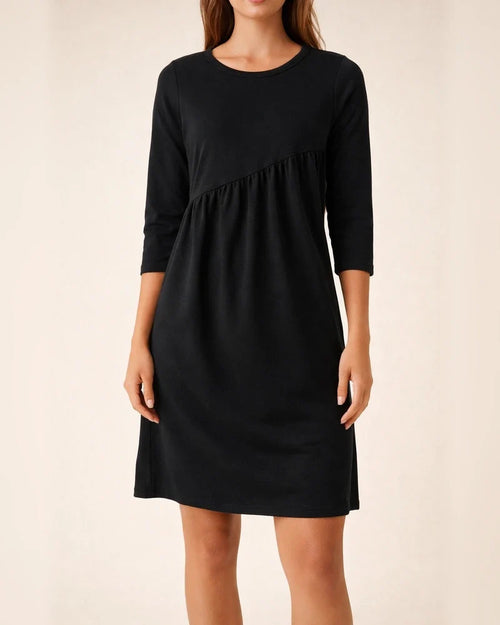 Long Sleeve Irregular Round Neck Dress with Solid Color | JRSEE:498f7430-607a-42e6-a640-b1cecc65a4ab