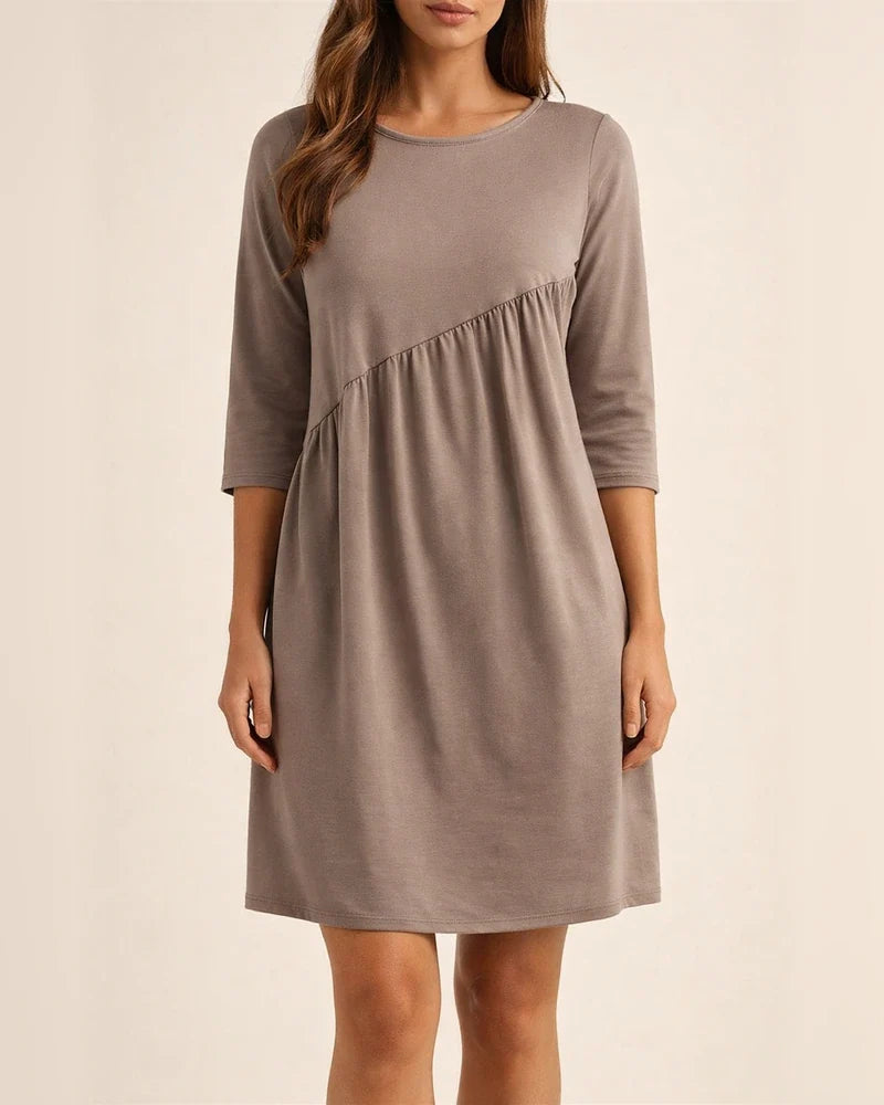 Long Sleeve Irregular Round Neck Dress with Solid Color | JRSEE:445a3388-ef14-473a-81e4-49eca333d294