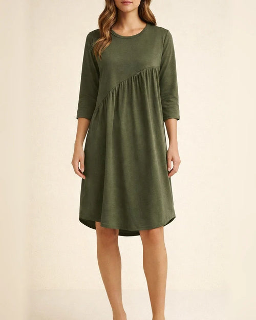 Long Sleeve Irregular Round Neck Dress with Solid Color | JRSEE:83c44d15-0027-4f3b-9aa1-15a2137117fa