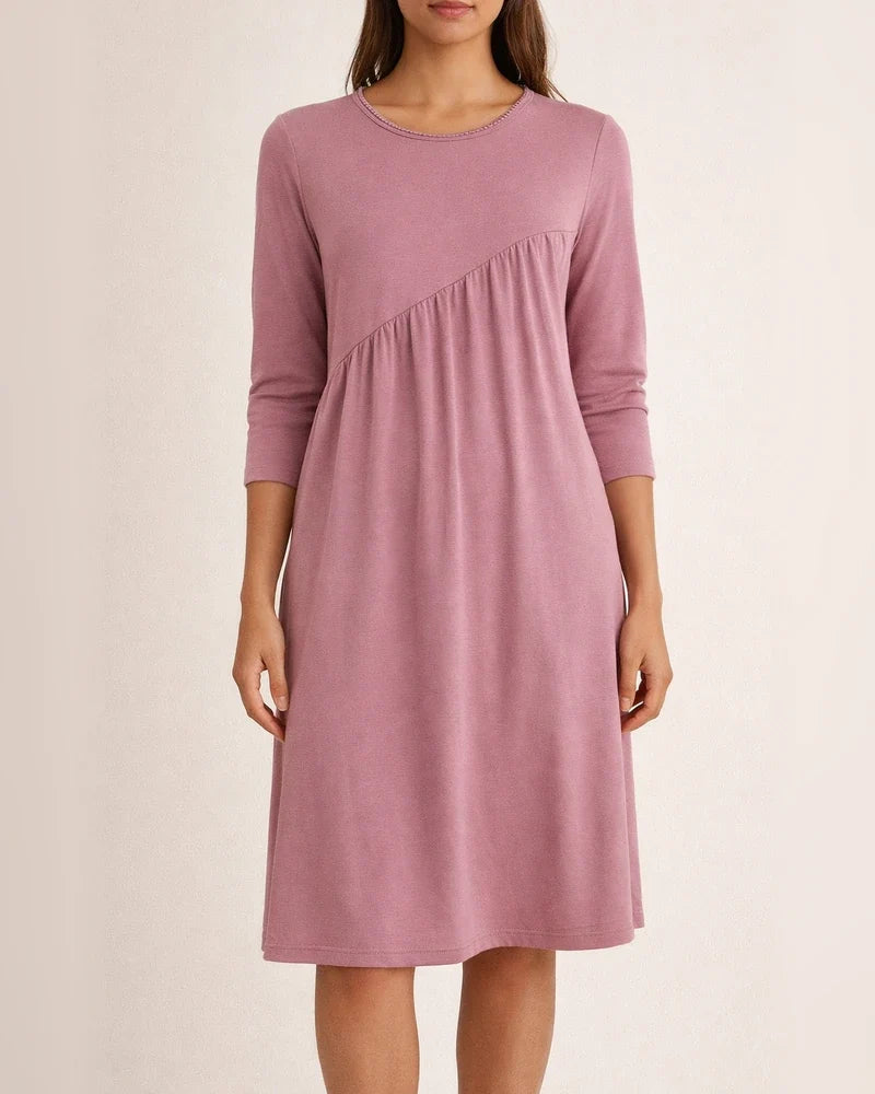 Long Sleeve Irregular Round Neck Dress with Solid Color | JRSEE:82fb71ac-d612-4d26-85a5-e6182b5fef6b