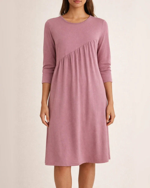 Long Sleeve Irregular Round Neck Dress with Solid Color | JRSEE:82fb71ac-d612-4d26-85a5-e6182b5fef6b