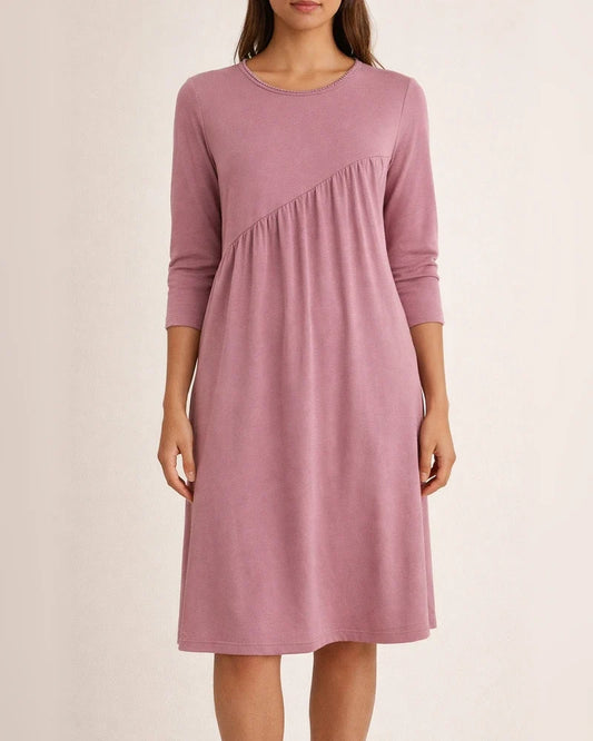 Long Sleeve Irregular Round Neck Dress with Solid Color | JRSEE:82fb71ac-d612-4d26-85a5-e6182b5fef6b