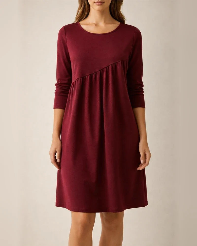 Long Sleeve Irregular Round Neck Dress with Solid Color | JRSEE:ec4225c6-9bae-4897-9061-1c8d25ca1342