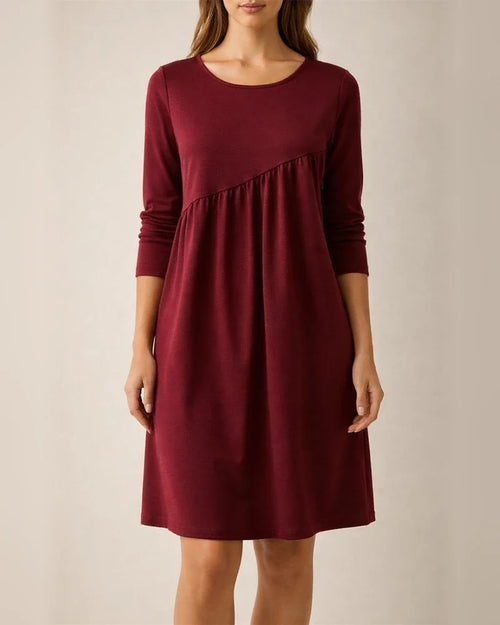Long Sleeve Irregular Round Neck Dress with Solid Color | JRSEE:ec4225c6-9bae-4897-9061-1c8d25ca1342