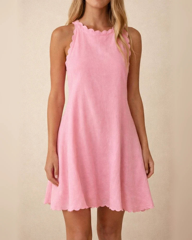 Loose Sleeveless Round Neck Cotton And Linen Dress White Dresses | JRSEE:33d22393-fa78-4a3c-ade2-ae191327ad04