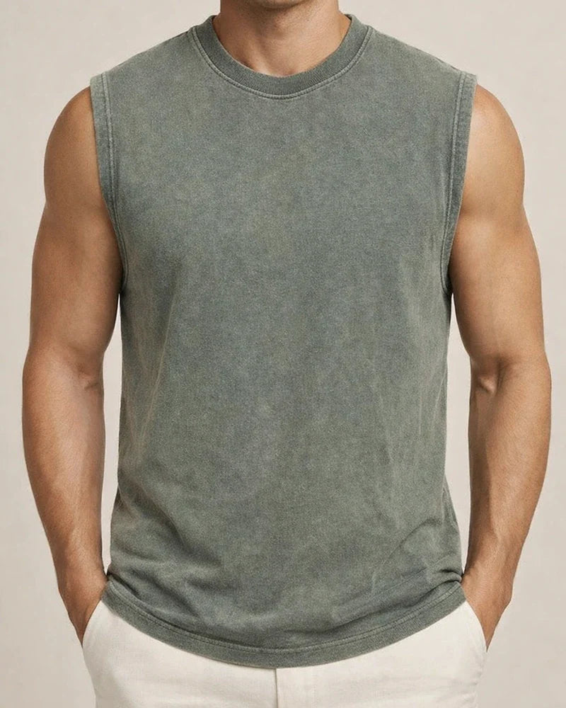 Men's 230g Cotton Washed and Distressed Round-Neck Sleeveless T-Shirt (American-Style Tank Top) | JRSEE:064daf70-2c57-4a8f-8192-c419952aa44e