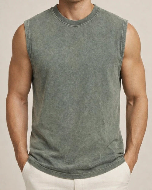 Men's 230g Cotton Washed and Distressed Round-Neck Sleeveless T-Shirt (American-Style Tank Top) | JRSEE:064daf70-2c57-4a8f-8192-c419952aa44e