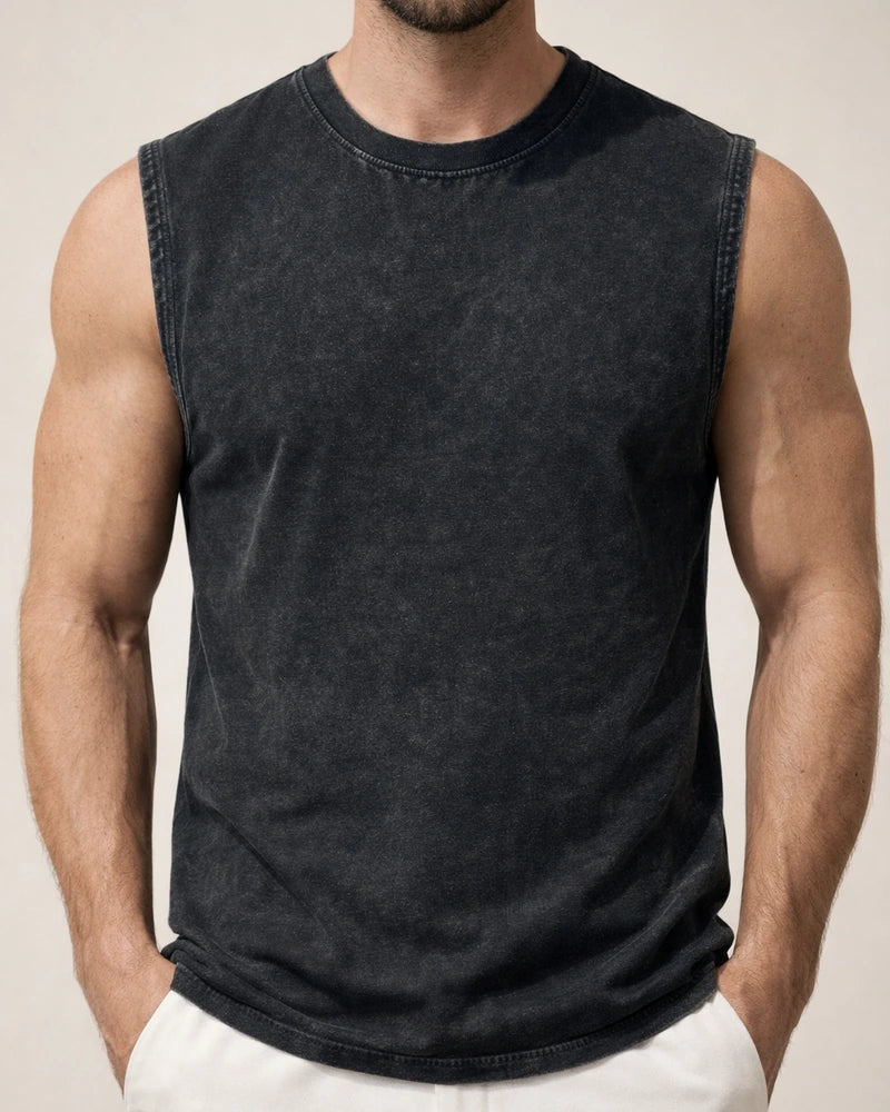Men's 230g Cotton Washed and Distressed Round-Neck Sleeveless T-Shirt (American-Style Tank Top) | JRSEE:88d1acc6-26c8-4465-aa72-8ffc5e494d4d