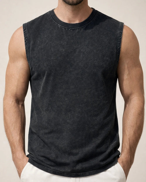 Men's 230g Cotton Washed and Distressed Round-Neck Sleeveless T-Shirt (American-Style Tank Top) | JRSEE:88d1acc6-26c8-4465-aa72-8ffc5e494d4d