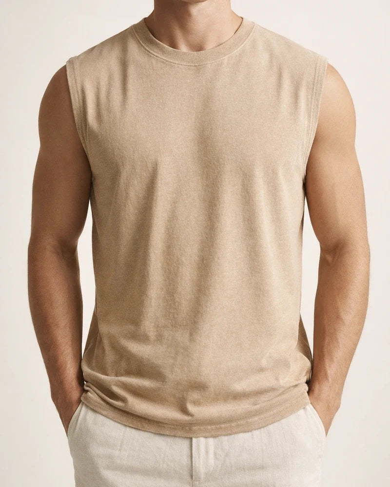 Men's 230g Cotton Washed and Distressed Round-Neck Sleeveless T-Shirt (American-Style Tank Top) | JRSEE:94c46889-8b08-489c-b3f9-57f0a3e7554e