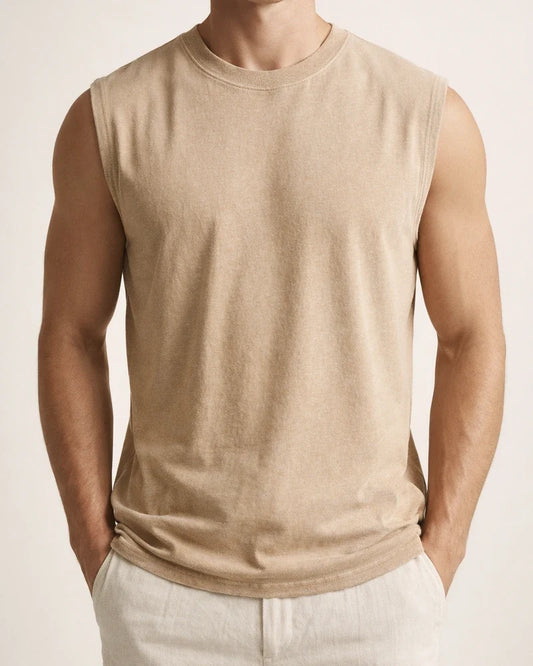 Men's 230g Cotton Washed and Distressed Round-Neck Sleeveless T-Shirt (American-Style Tank Top) | JRSEE:94c46889-8b08-489c-b3f9-57f0a3e7554e