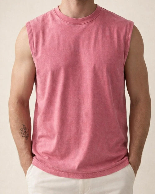 Men's 230g Cotton Washed and Distressed Round-Neck Sleeveless T-Shirt (American-Style Tank Top) | JRSEE:f68354f3-ca03-45a1-bc8d-21e96d95a628