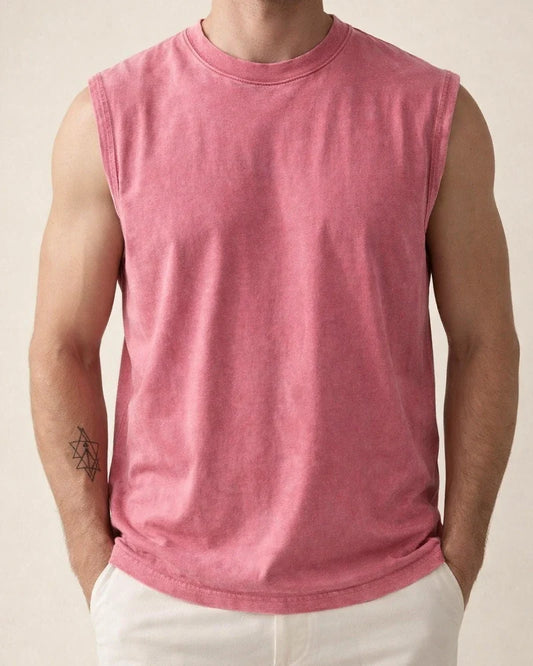 Men's 230g Cotton Washed and Distressed Round-Neck Sleeveless T-Shirt (American-Style Tank Top) | JRSEE:f68354f3-ca03-45a1-bc8d-21e96d95a628