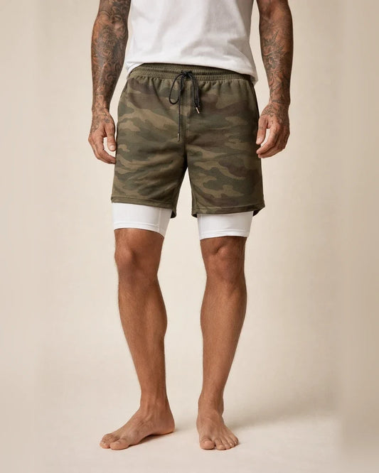 Men's Active Shorts Running Shorts Casual Shorts Drawstring Elastic Waist With Compression Liner Breathable Quick Dry Short Running Weekend Gym Athleisure Yellow camouflage Green Stretchy | JRSEE:7820338d-cba2-44fc-8824-7b58a7918275