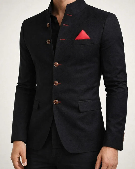 Men's Blazer Sport Jacket Sport Coat Thermal Warm Business Work Single Breasted Stand Collar Business Casual Jacket Outerwear Solid Color Color Block Pocket Khaki Red Navy Blue / Winter / Fall | JRSEE:c2680f7b-738d-4de5-85d9-0c66aaba87ac