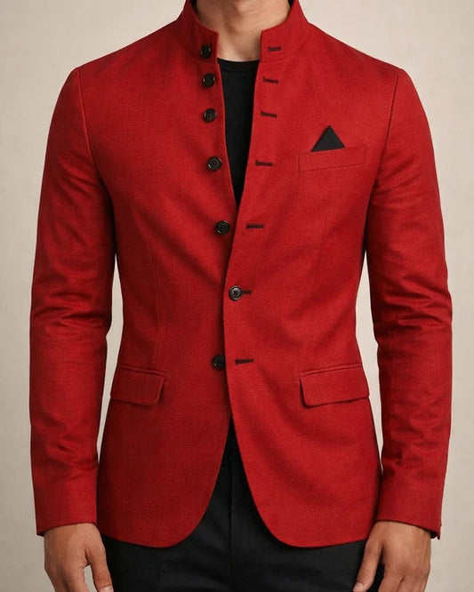 Men's Blazer Sport Jacket Sport Coat Thermal Warm Business Work Single Breasted Stand Collar Business Casual Jacket Outerwear Solid Color Color Block Pocket Khaki Red Navy Blue / Winter / Fall | JRSEE:517b8391-8ace-45f6-af03-57ea0faf36e6