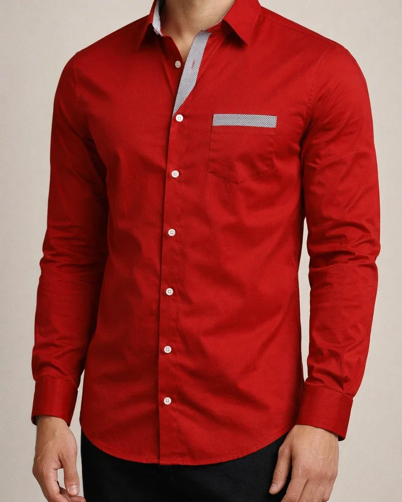Men's Button Up Shirt Dress Shirt Collared Shirt Black White Red Long Sleeve Plain Collar Spring Fall Wedding Work Clothing Apparel | JRSEE:8fa239c6-540b-444d-bd07-a9a7d6d747e1