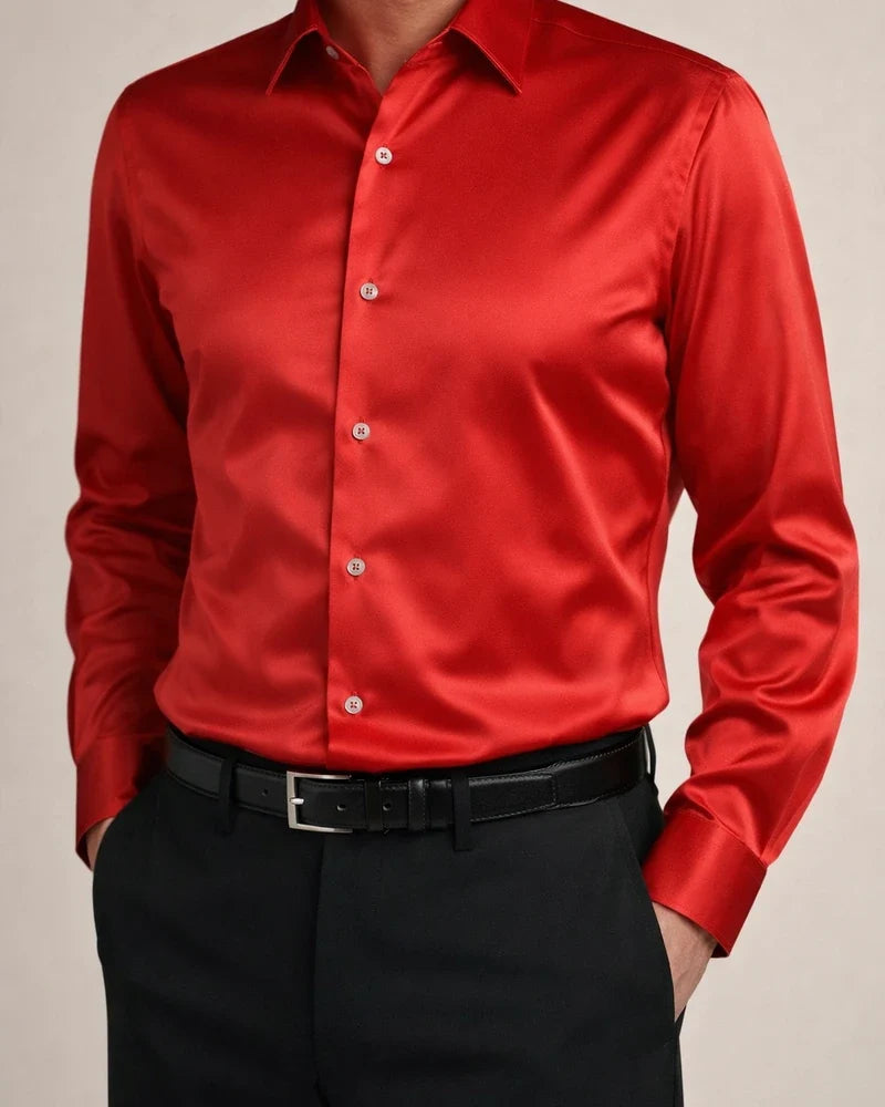 Men's Button Up Shirt Dress Shirt Collared Shirt Prom Shirt Satin Silk Shirt Black White Red Long Sleeve Plain Turndown Spring, Fall, Winter, Summer Wedding Party Clothing Apparel Button-Down | JRSEE:03dcaeee-8f58-4405-8c81-aa707db925cb