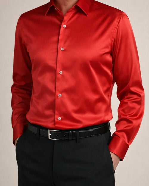Men's Button Up Shirt Dress Shirt Collared Shirt Prom Shirt Satin Silk Shirt Black White Red Long Sleeve Plain Turndown Spring, Fall, Winter, Summer Wedding Party Clothing Apparel Button-Down | JRSEE:03dcaeee-8f58-4405-8c81-aa707db925cb