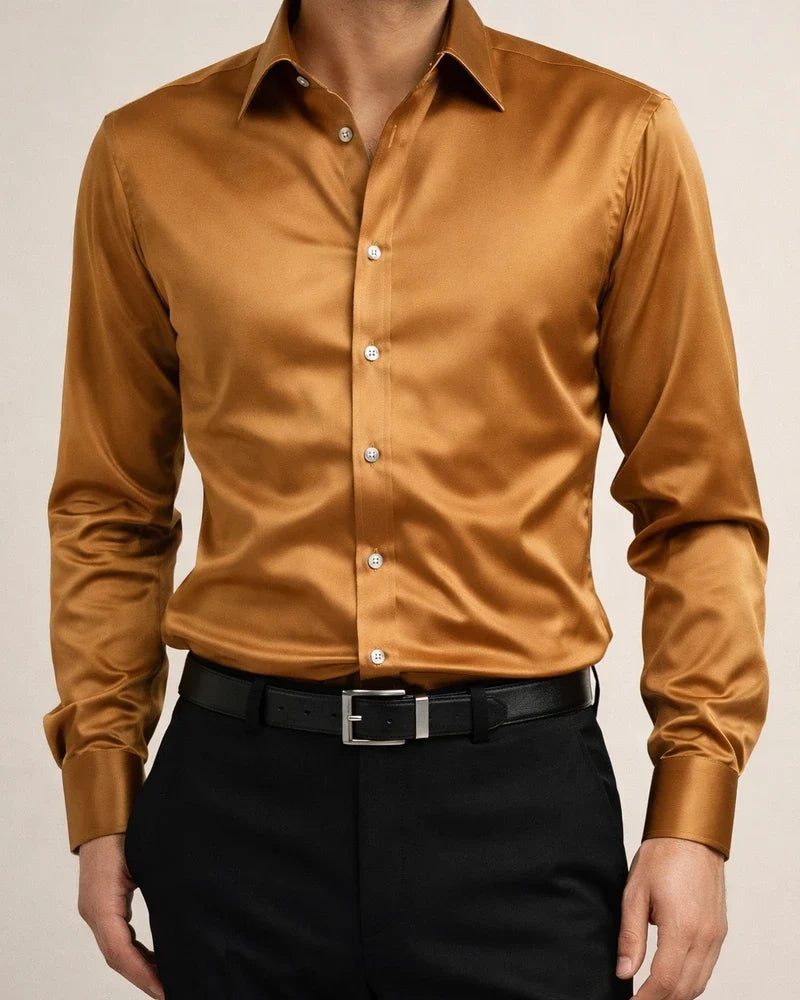 Men's Button Up Shirt Dress Shirt Collared Shirt Prom Shirt Satin Silk Shirt Black White Red Long Sleeve Plain Turndown Spring, Fall, Winter, Summer Wedding Party Clothing Apparel Button-Down | JRSEE:785d971d-e017-4bda-a32f-7bba99be06e8